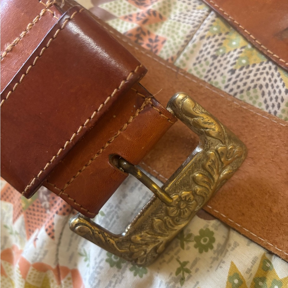 Brown Leather Belt with Brass Buckle